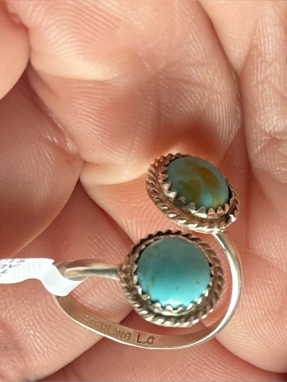 Esther White Navajo Sterling Silver Kingman Turquoise Bypass Ring - Picture 3 of 4
